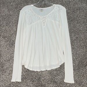 Daytrip Ivory Long Sleeve Top with Lace Detail